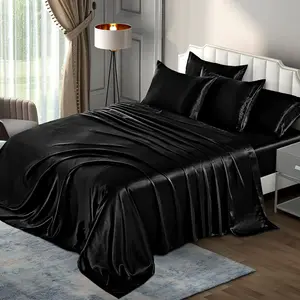 Satin Sheets King (6 Pieces, Black) - Luxury Silky Satin Bed Sheets King Bedding Set, Extra Soft King Size Sheets Set, 1 Fitted Sheet + 1 Flat Sheet + 4 Pillow Cases