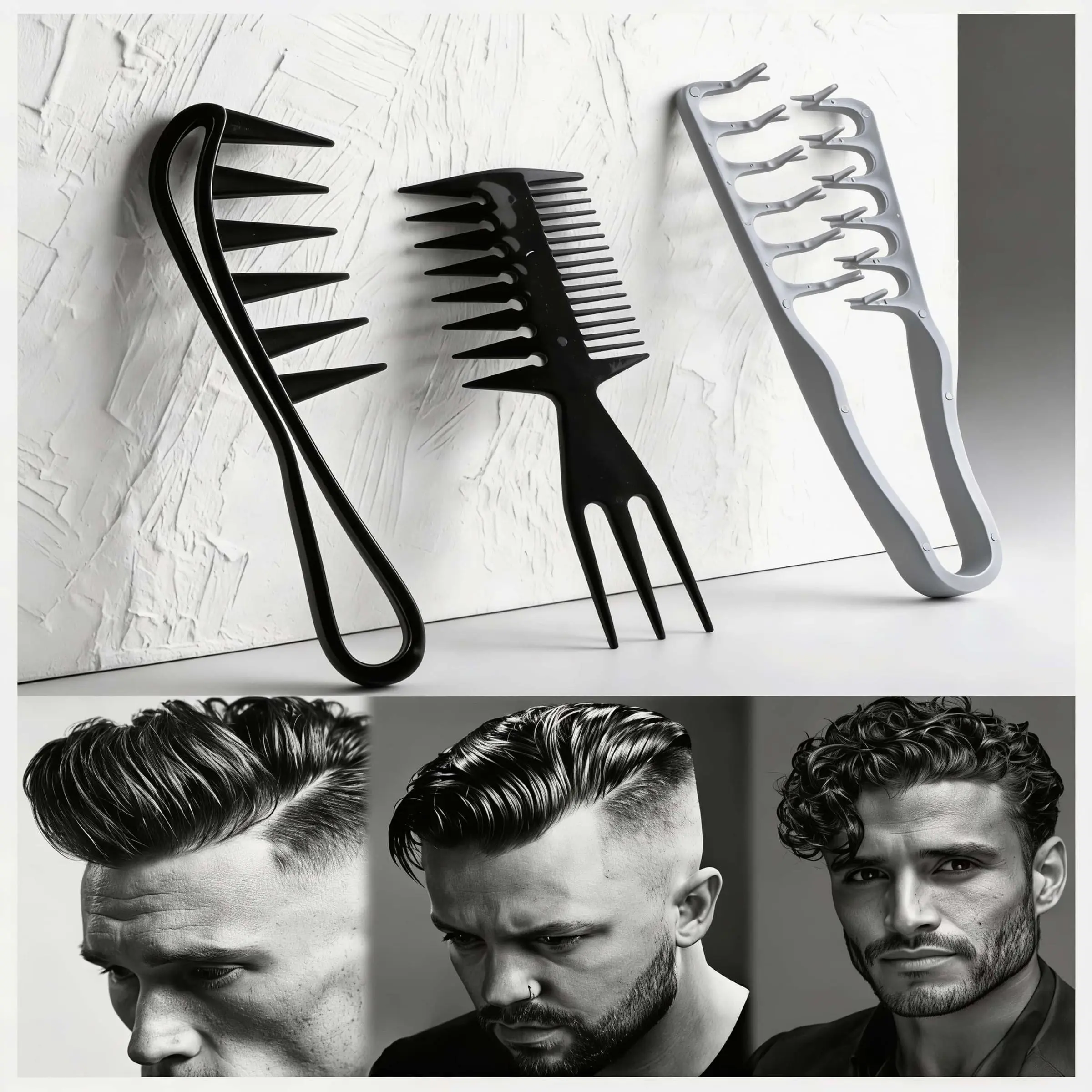 Men's Special Styling Comb Set, Textured Oil-Head Wide-Tooth Comb, Airplane Head & Big Back Hair Styling, Hair Double-Clamp Comb