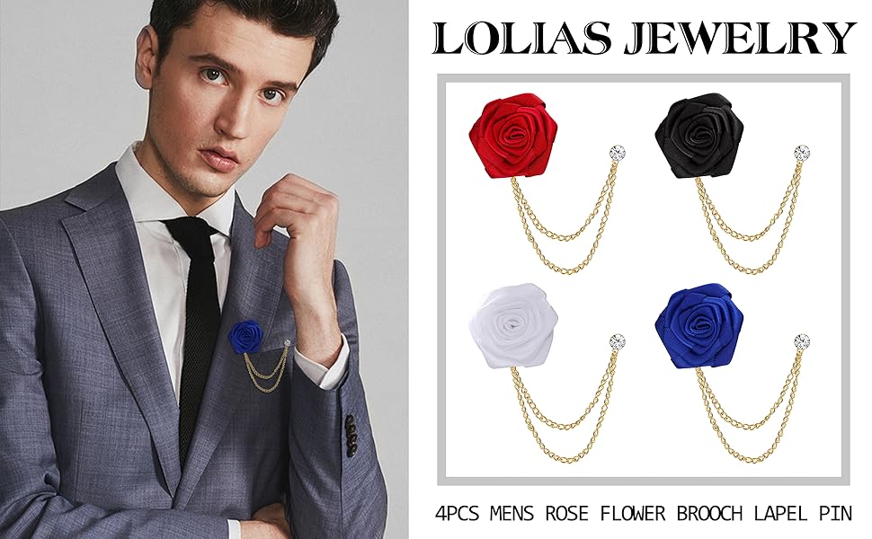 LOLIAS 4PCS Brooch Lapel Pin for Men with Hanging Chain,Brooch Suit Stud,Handmade Rose Flower Pins for Groom Wedding Prom Tassel Chain Brooch Pins Men's Suit Accessories LOLIAS 4PCS Brooch Lapel Pin for Men with Hanging Chain,Brooch Suit Stud,Handmade Rose Flower Pins for Groom Wedding Prom Tassel Chain Brooch Pins Men's Suit Accessories