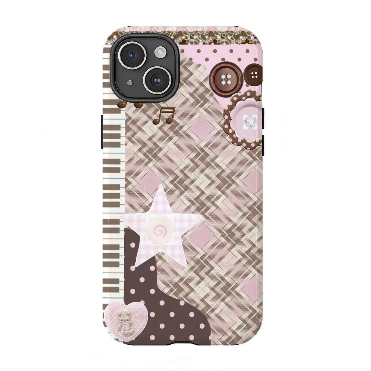 Cute Cottagecore Patchwork Phone Case|Pink Green Gingham Floral Protective Cover For iPhone 11 12 13 14 15 16 17 Pro Max For Samsung S26 S25 S24 S23 S22-Gift For Her/Him