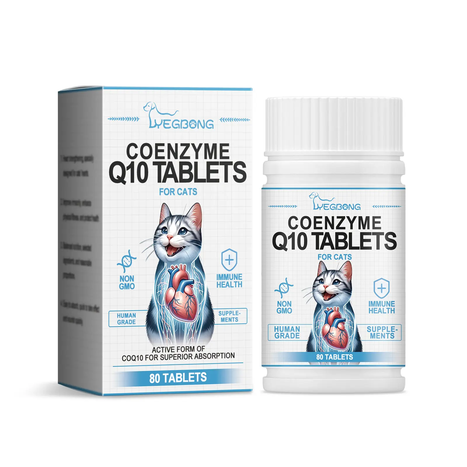 Yegbong Coenzyme Tablets for Cats: A nutritional supplement with Coenzyme Q10 for the protection and vitality of healthy cats