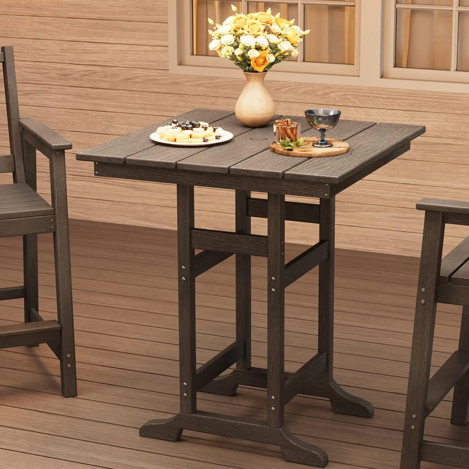 Outdoor Bar Table, All Weather HDPE Patio Bar Height Table,Square High Top Bistro Table for Backyard, Garden