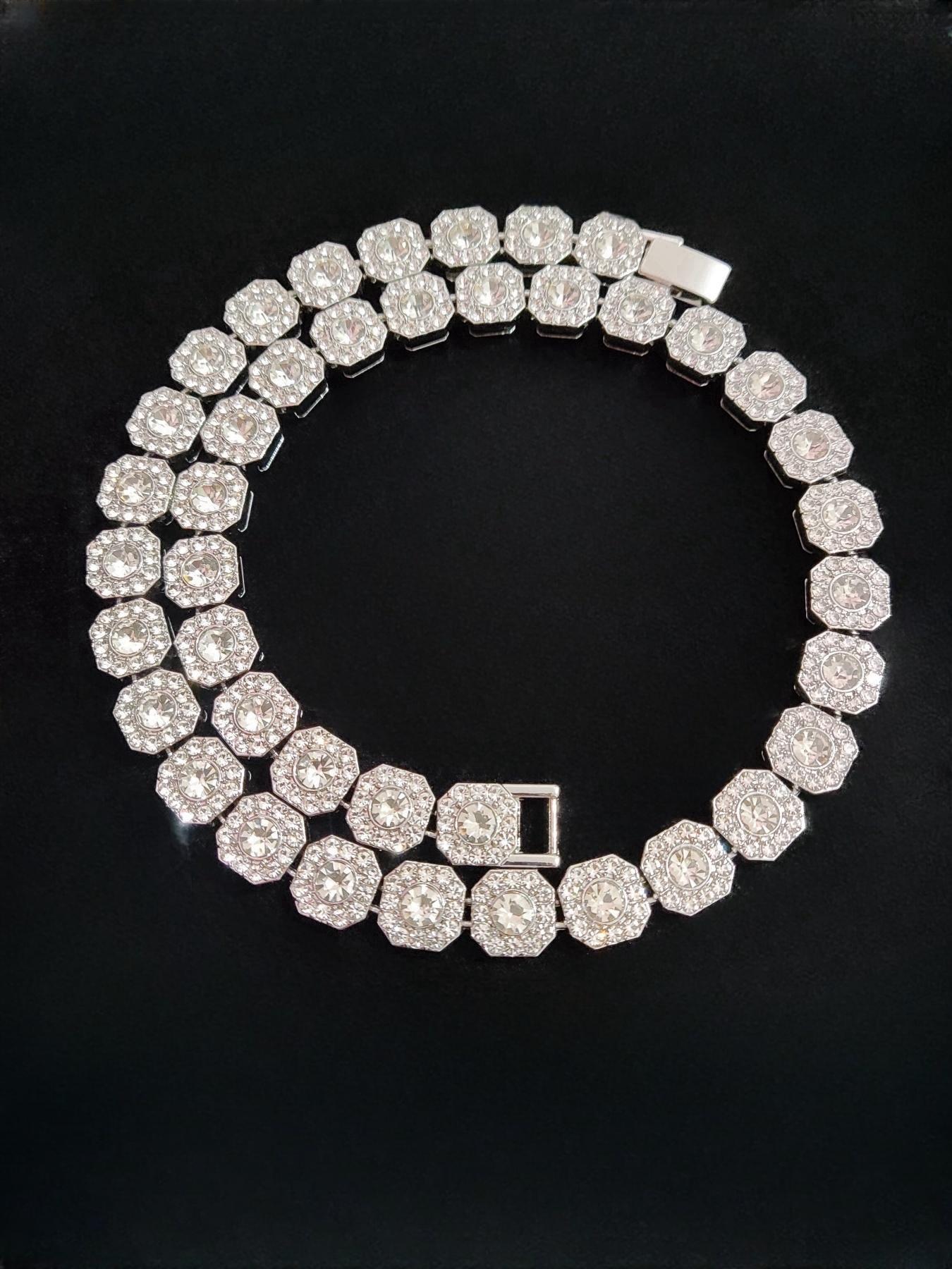 Artificial Zircon Decorated Cross Pendant Necklace & Chain Necklace, Cuban Cross Necklace, Punk Style Jewelry for Party, Daily Decor for Boy, Trendy Exquisite Hip Hop Jewelry for Birthday Gift