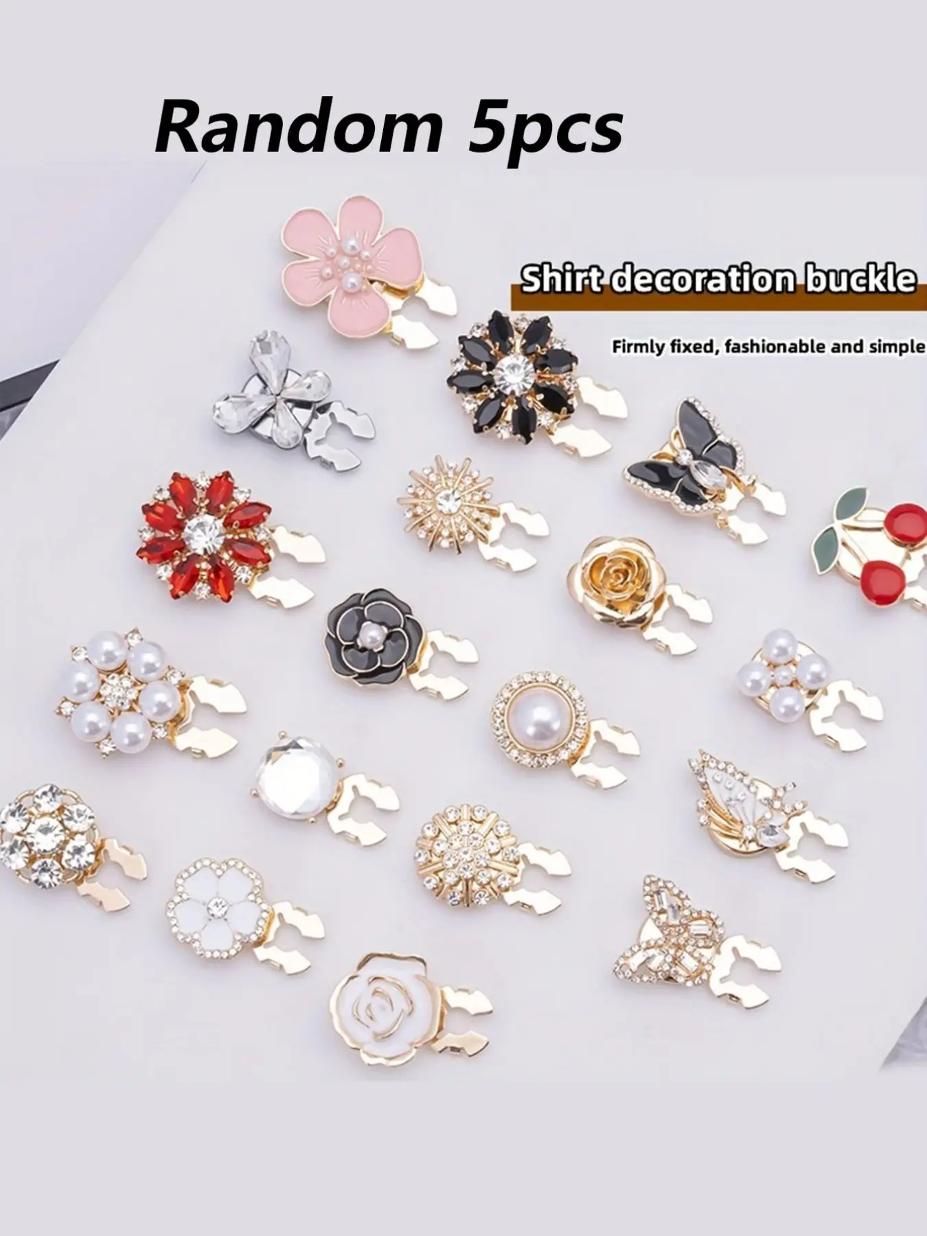 5pcs Pearl Rhinestone Button Covers for Women, Elegant Flower Shirt Collar Pins, Snap-On Decorative Buttons for Blouse, Cardigan and Dress, Gold Tone Crystal Button Jewelry, Vintage Office Wedding Party Outfit Accessories, Gift for Her