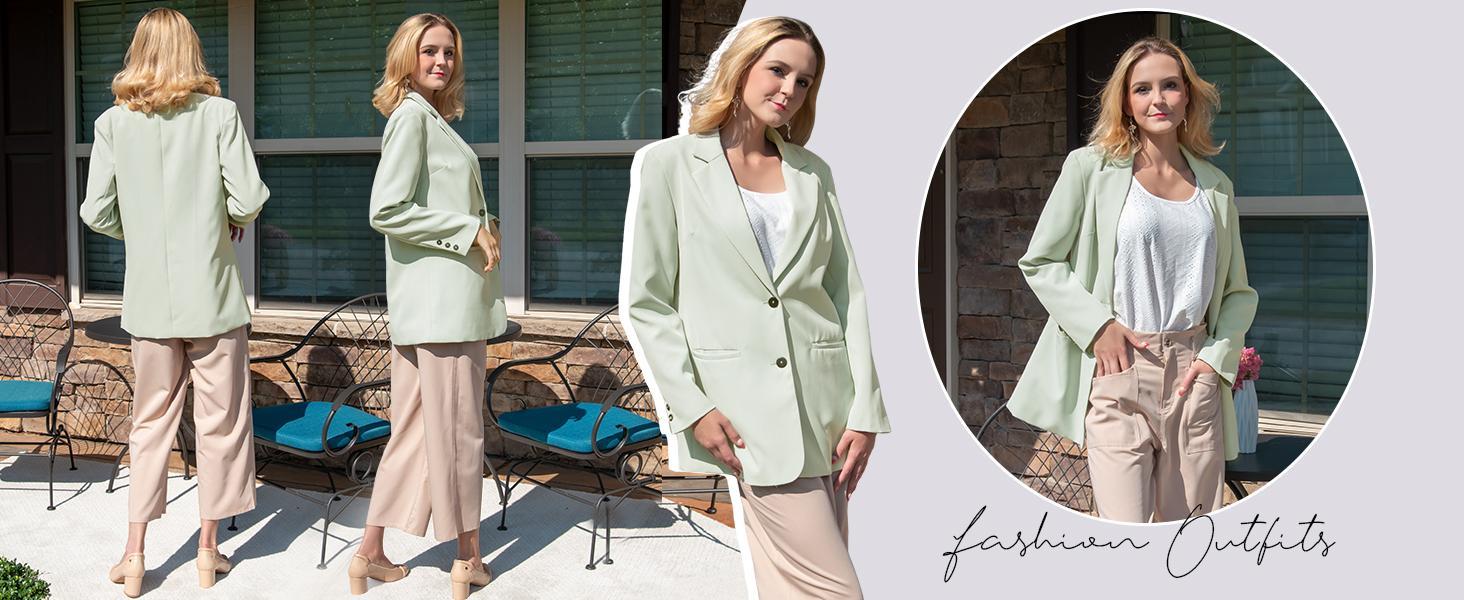 FMEYOA  Women Casual Oversized Blazers Lapel Button Down Solid Work Office Blazer Jacket