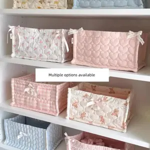 New Square Storage Basket Cotton Stripe Sorting Basket Lace Flower Desktop Box Home Supplies