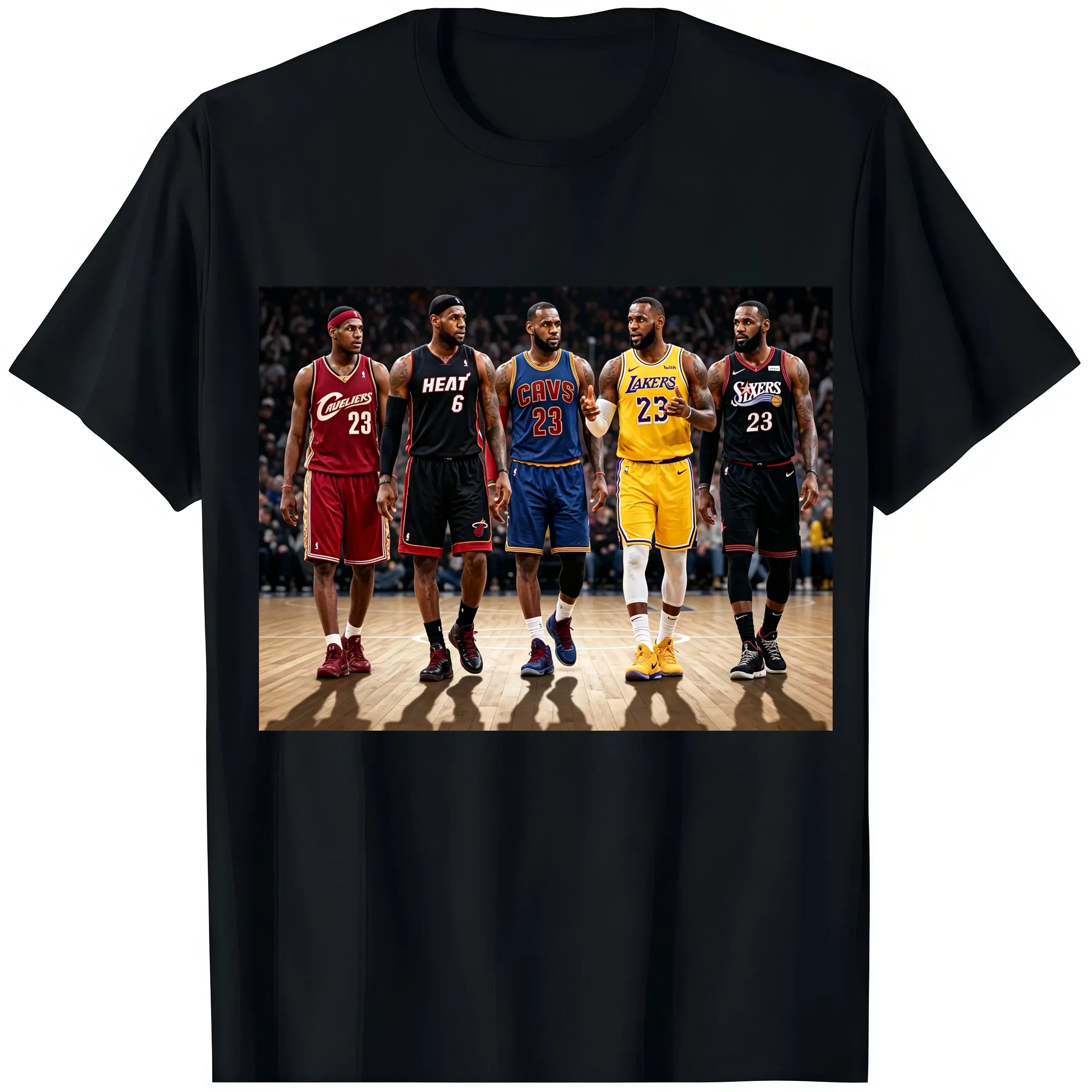 ? ? James All Teams Eras Graphic T‑Shirt Basketball Career Retro Meme Fan Short Sleeve Tee For Men