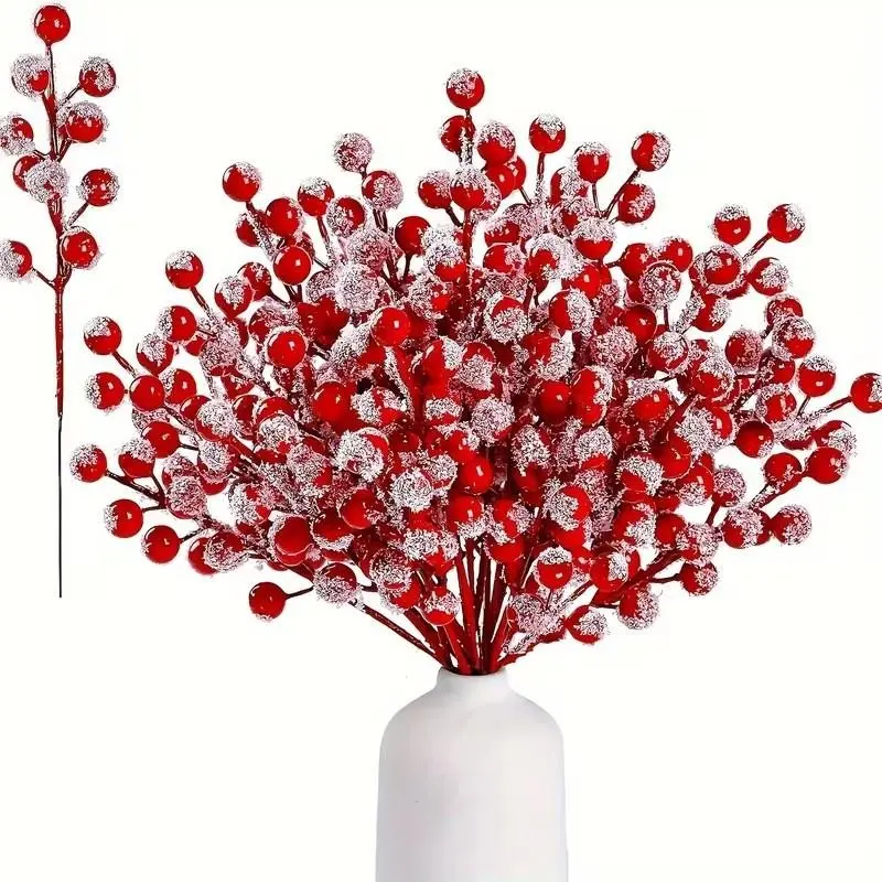 30-Pack Frosted Artificial Berry Branches, Christmas Spray Decorations, Holiday Crafts, Home Décor, Festive Tree Ornaments