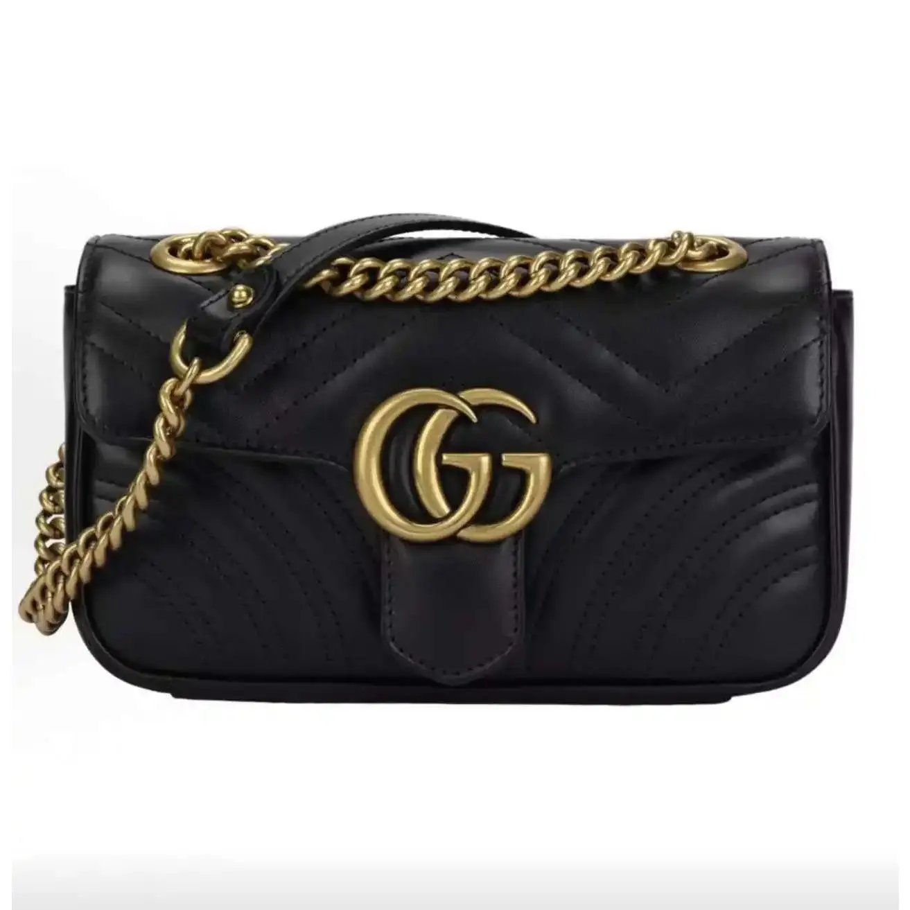 Pre-owned GUCCI GG Marmont Small 22cm Black Matelassé Chevron Leather Shoulder