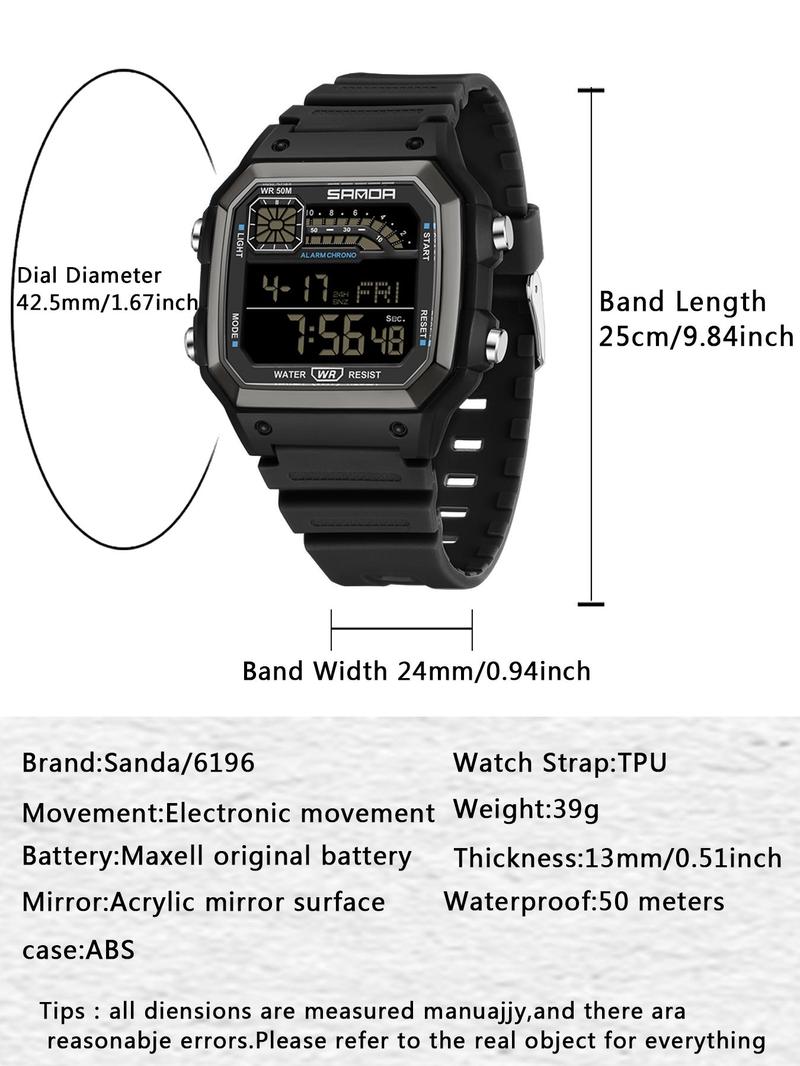 Men's Sporty Digital Watch, Fashion Digital Watch with Luminous Dial & Alarm Function, Waterproof Watch with Digital Display for Men, Fashionable Waterproof Watch Men's Sporty Digital Watch, Fashion Digital Watch with Luminous Dial & Alarm Function, Waterproof Watch with Digital Display for Men, Fashionable Waterproof Watch