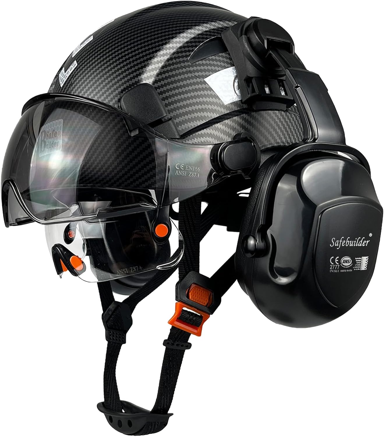 Industrial Safety Helmet with Visor Ear Muffs Hard Hat with Visor Vented Hardhats Construction Work Head Protection Face Shield Hearing Protection