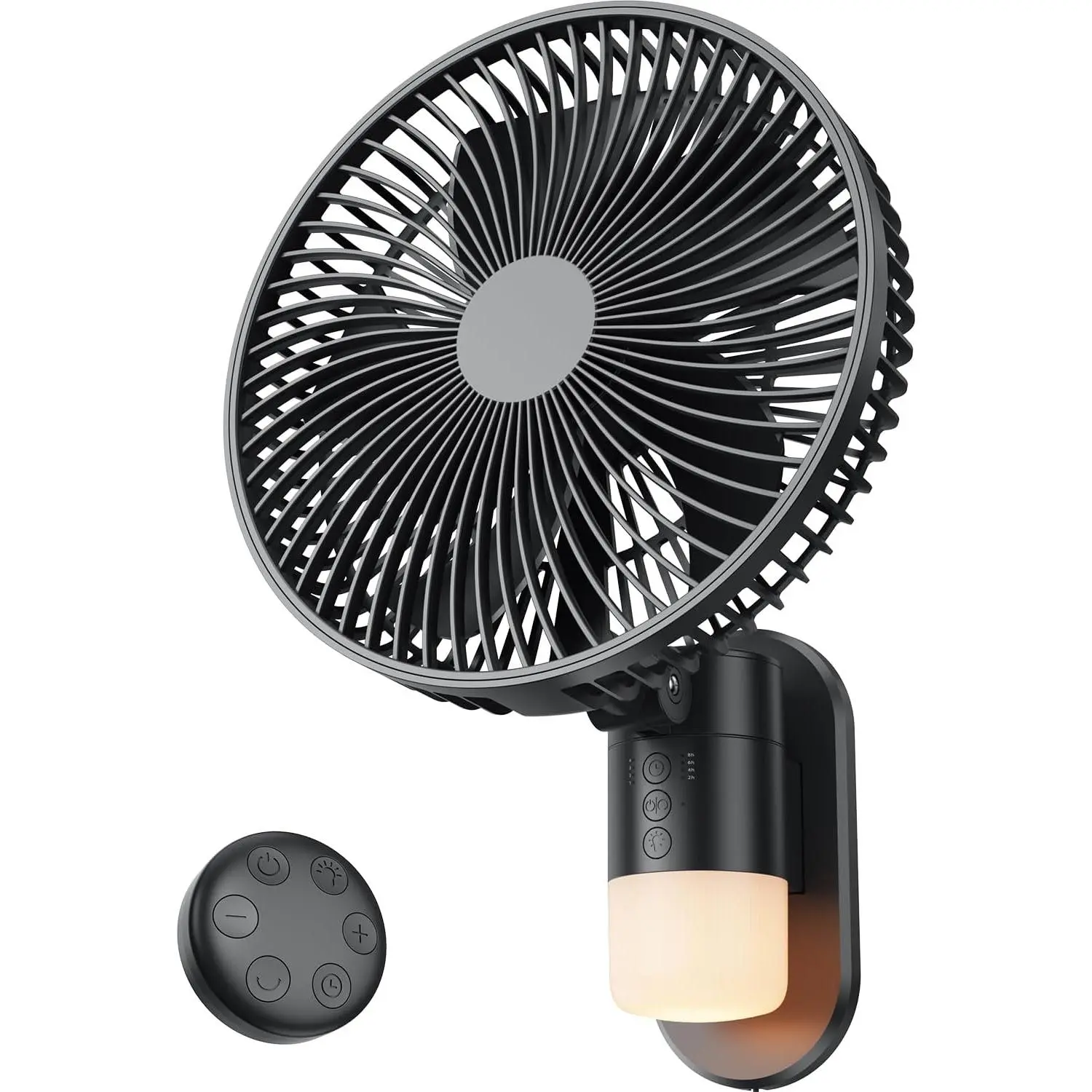 10 Inch Wall Mount Fan with Light and Remote Control – 90° Oscillating RV Fan, 4 Speeds Quiet , 180° Manual Tilt, Timer Setting for Bedroom, Dorm,  Office, Small Spaces