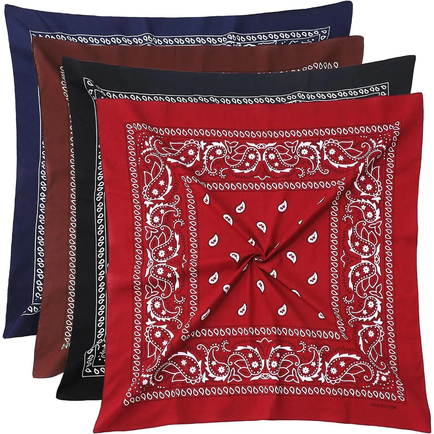100% Cotton 27in x 27in Large Bandanas with Bandana Print for Men & Women, Multi-Use Square Scarf Headbands