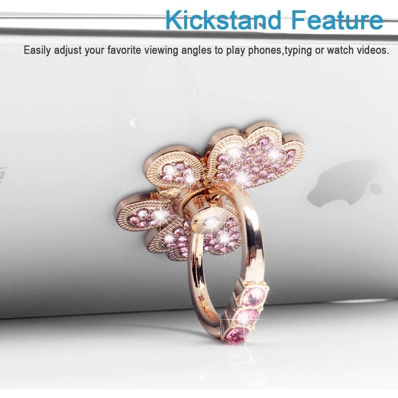 Finger Ring Stand Popsocket,2 Pack Luxury Glitter  Universal Metal Pop Socket for  15/14/13/12/11 Pro Max, Galaxy S24/S23/S22 Ultra, Finger Ring Grip Holder for All Smartphone, Pink/Bow