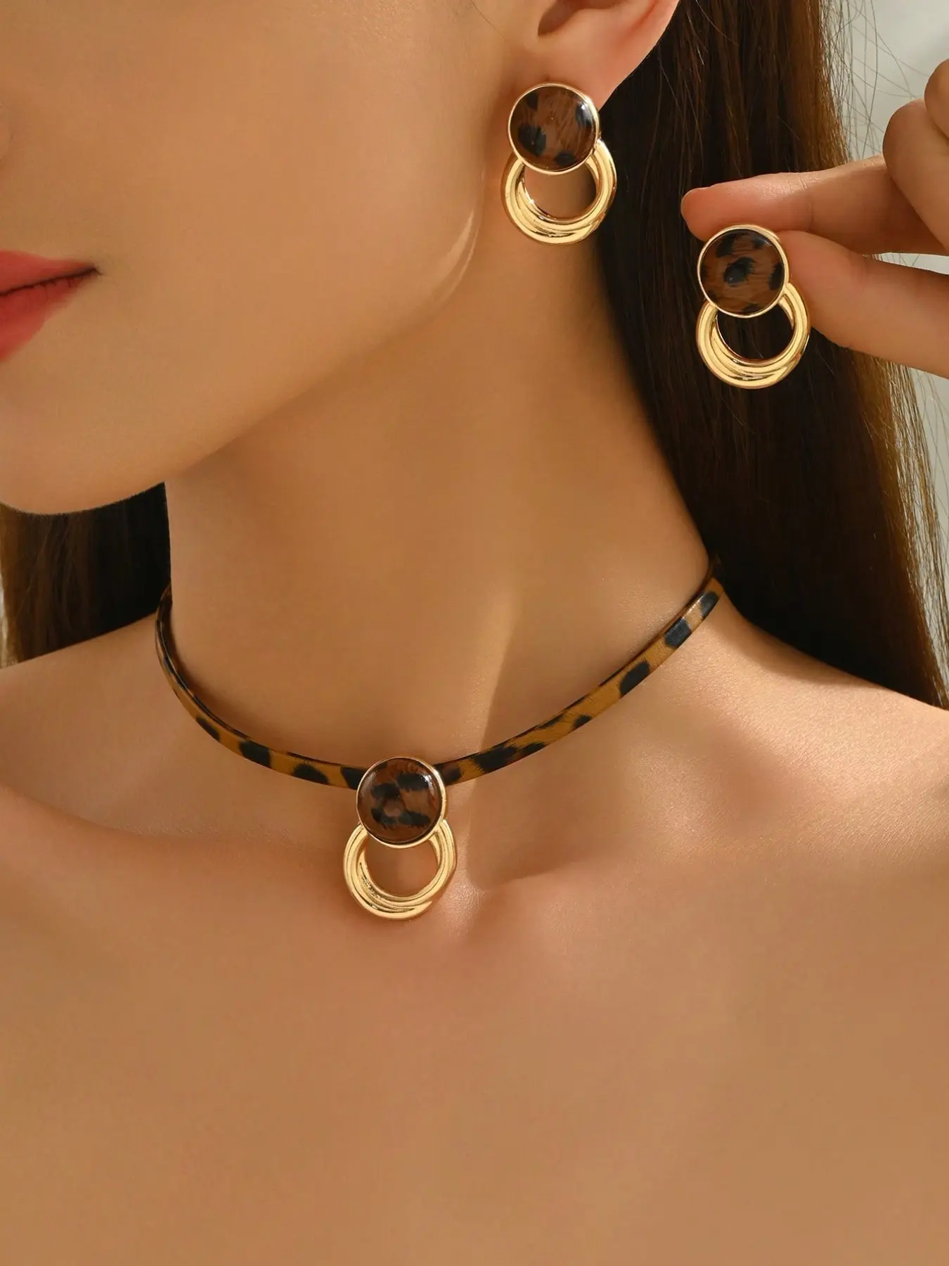 3-Piece Fall Winter Jewelry Set, Bohemian Leopard Print PU Leather, Geometric Hollow Out Design, Perfect for Daily Wear, Parties, Gifts