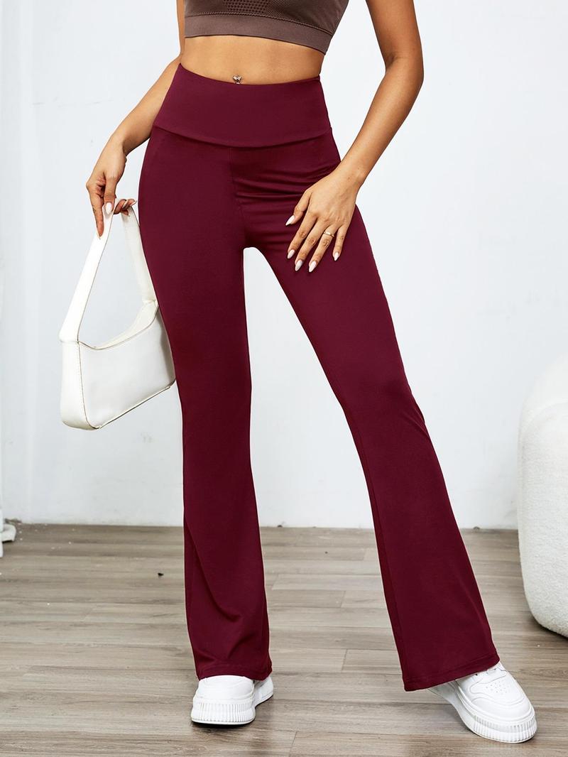 Women's Groove Plain High Waist Wide Band Flare Leg Sports Leggings, Sporty High Stretch Bell Bottom Trousers for Yoga Gym, Ladies Sportswear, Women Sport & Outdoor Clothing, Activewear, Gym Workout Leggings