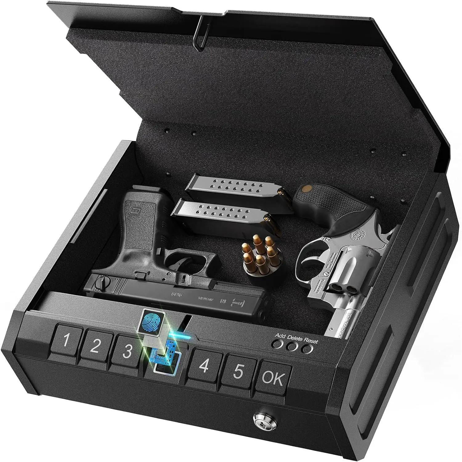 Iron SE Compact Alloy Steel Biometric Safe with Fingerprint Keypad Lock - Quick Access Case for Nightstand, Bedside, Long Life Office Safe, Birthday Gifts for Men, Biometric Lock