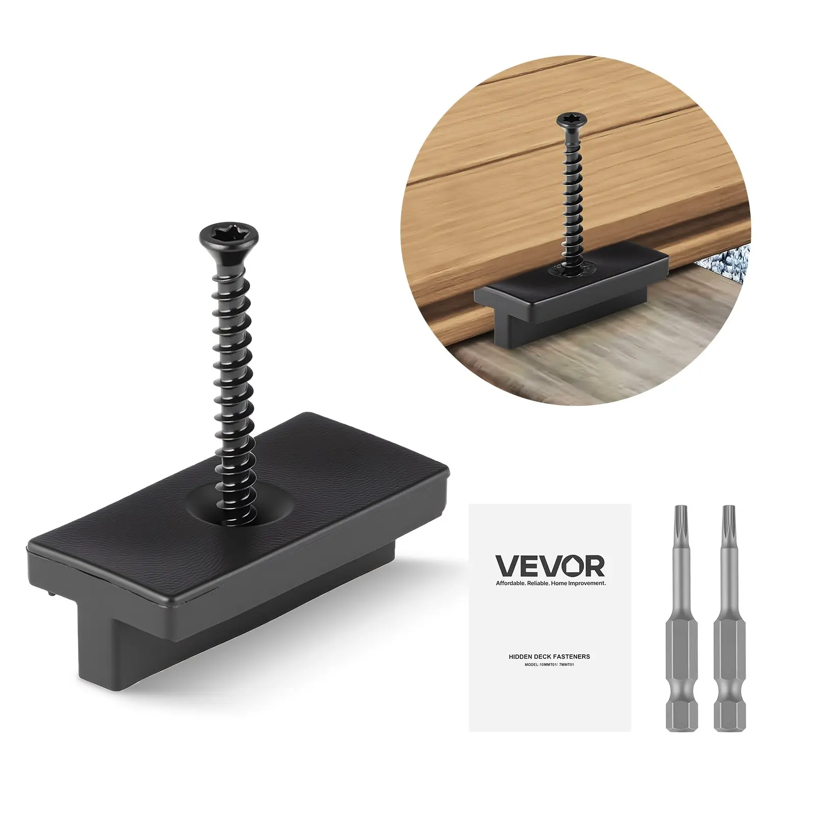 VEVOR 500PCS Hidden Deck Fasteners Full Kit for Composite & Outdoor Decking Boards, Universal 0.28in Thickness PP Clips with Star-Drive Metal Screws, 0.22in Gap Fit for Hidden Look