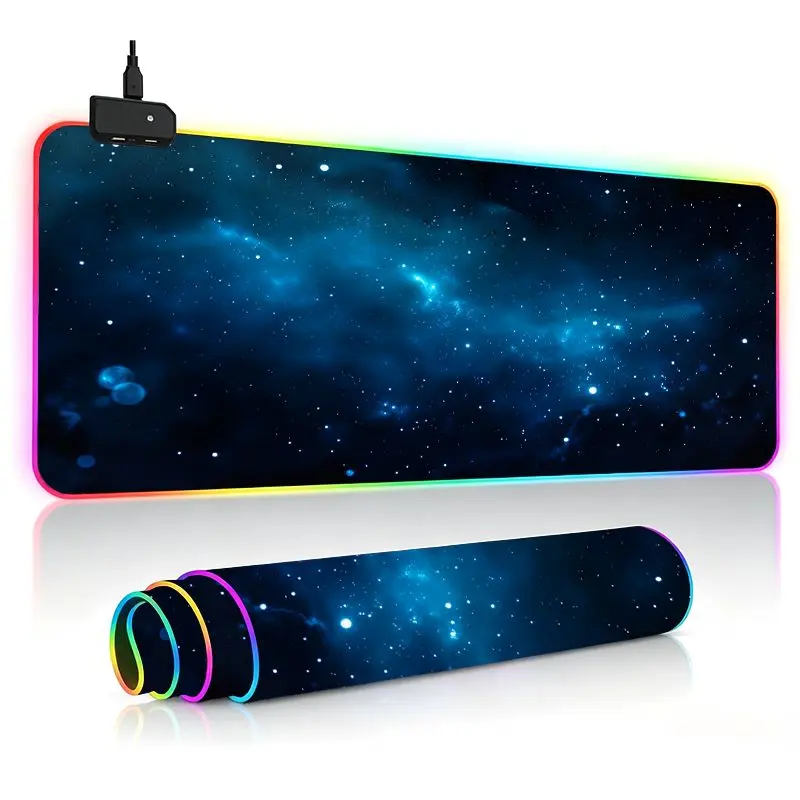 Galaxy Extra Large Gaming Desk Mat Keyboard Pad RGB Mouse Pad Ultra Thick Non-Slip Large Size RGB Gaming Desk Setup for PC/Laptop - 14 Lighting Modes Touch Keyboard and Mouse Pad with Non-Slip