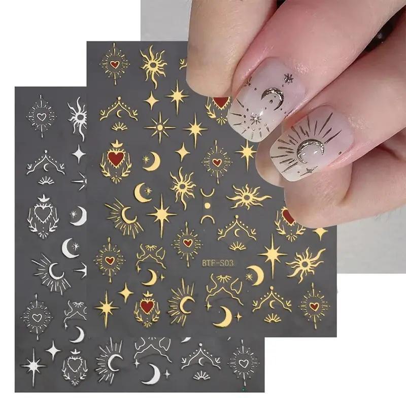 Moon & Star Pattern Nail Art Sticker (6 Counts), Self Adhesive Nail Art Decal, Nail Art Supplies for Women & Girls, Nail Art Decoration Nail Stickers