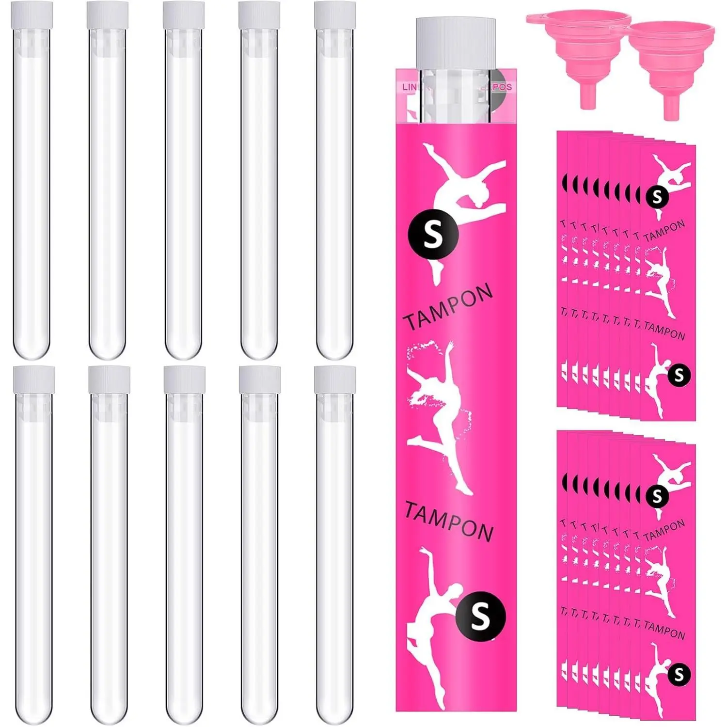 30 Pcs Tampon Flask Set Includes 0.4 oz Tampon Tubes, Reusable Self-Adhering Wrappers, and Funnel, Hidden Alcohol Travel Flasks Secret for Women Festivals, Concert, Cruises, and Sports Events