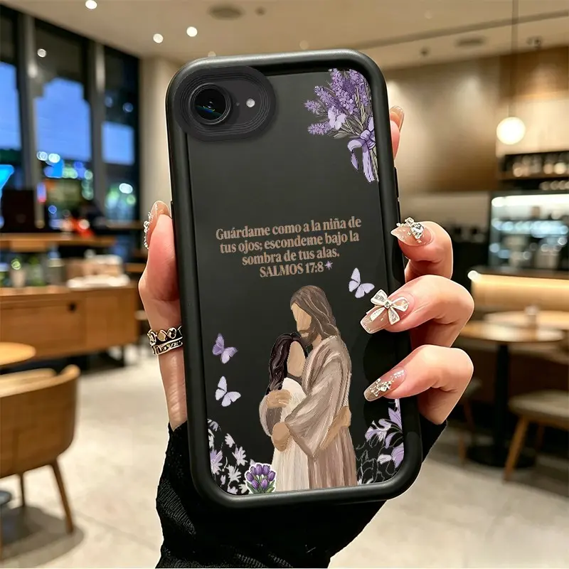 Phone case for iphone 16E 17E TPU Gift Enhanced Peotection Embrace with Jesus & Psalm 17:8 Phone Case Drop-Resistant Protection Celestial Eye Layered Phone Case BOJTMRRC