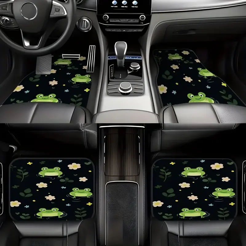 4pcs Set, Cute Frog Collage Style Pattern Car Rubber Mats, Universal Anti-Slip Floor Mats, Easy-to-Clean Car Accessories, Synthetic Rubber Material, Suitable for Front and Rear Vehicle Seats