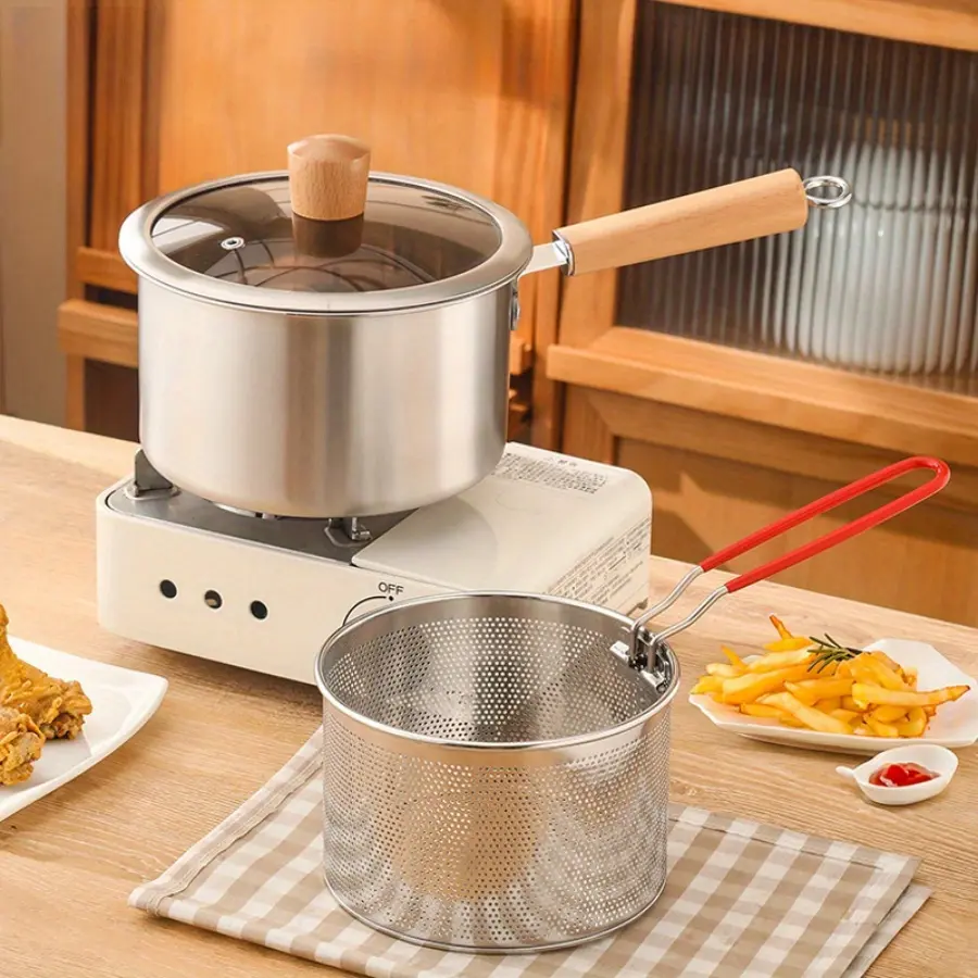 Stainless Steel Multi-Purpose Cookware Set with Frying Basket And Glass Lid - 304 SUS Non-Stick Saucepan, Deep Fryer, Noodle Boiler, Milk Pan, Food Steamer, Suitable for Induction & Gas Stoves