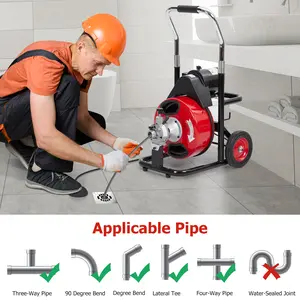 75FT Motorized Sewer Snake, Auto Feed Electric Drain Auger with 4 Cutters & Air Foot Switch, Toilets, Sinks, Floor Drains