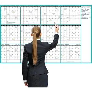 Large Dry Erase Calendar for Wall - Undated 12 Month Wall Calendar, 37”×58", Yearly Wall Calendar Dry Erase, Erasable &  Calendar with 15 Round Stickers, Green Large Wall Calendar Dry Erase