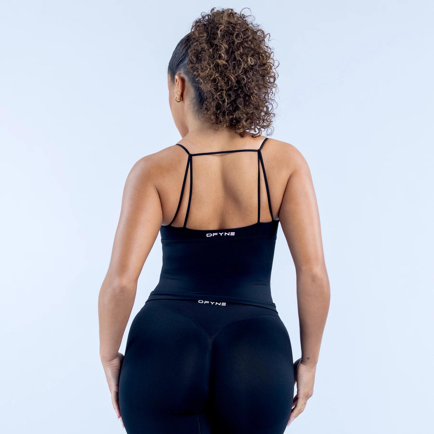 DFYNE High-Elastic Fit V-Neck Tank Top for Women, Seamless, Sleeveless, Quick-Drying, Perfect for Yoga and Fitness, Instantly Shapes Your Back and Showcases Your Collarbones