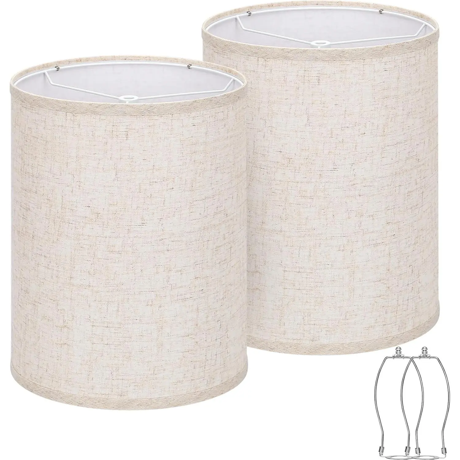 Tall Drum Lamp Shades Set of 2, 10"Top x10"Bottom x 13"High,Beige Lampshade | Lamp Shade Replacement for Table Lamp Floor Lamp, Natural Linen Lampshades, Spider, Harp Holders Included, Easy Assembly