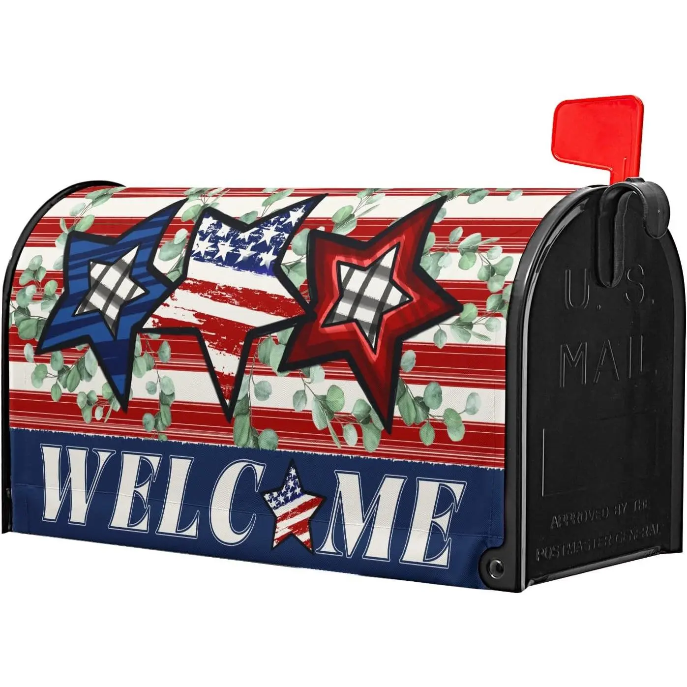 American Flag Star Patriotic Mailbox Cover USA Stripes Mailbox Covers 21 X 18 Inch Magnetic Standard Size 4th of July Independence Day Wrap Post Letter Box Home Outdoor Yard Garden Decor