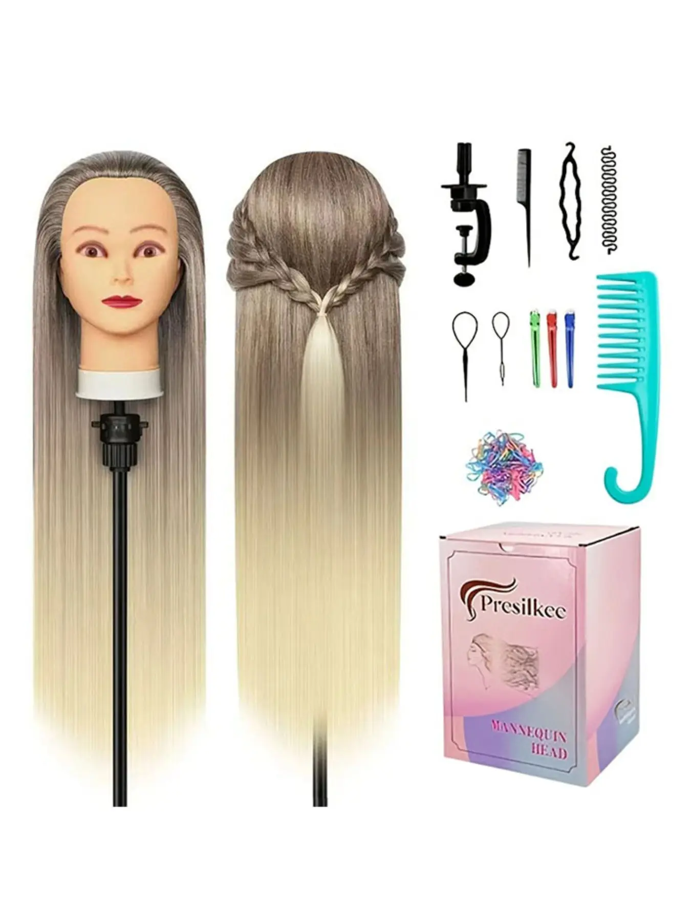 Training Head Hairstyling Mannequin with Synthetic Hair, Realistic Braiding Practice Doll for Salon, Beauty School, Home Use