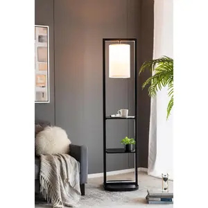 ARCH Two Tiered Vertical Shelving Stand with Light 16.5x17x74 Inch Tall Narrow Shelf Unit for Living Room Bedroom Office Storage Display Rack Freestanding Floor Shelf Organizer with Light Fixture, Home Furniture and Household Product Search Terms