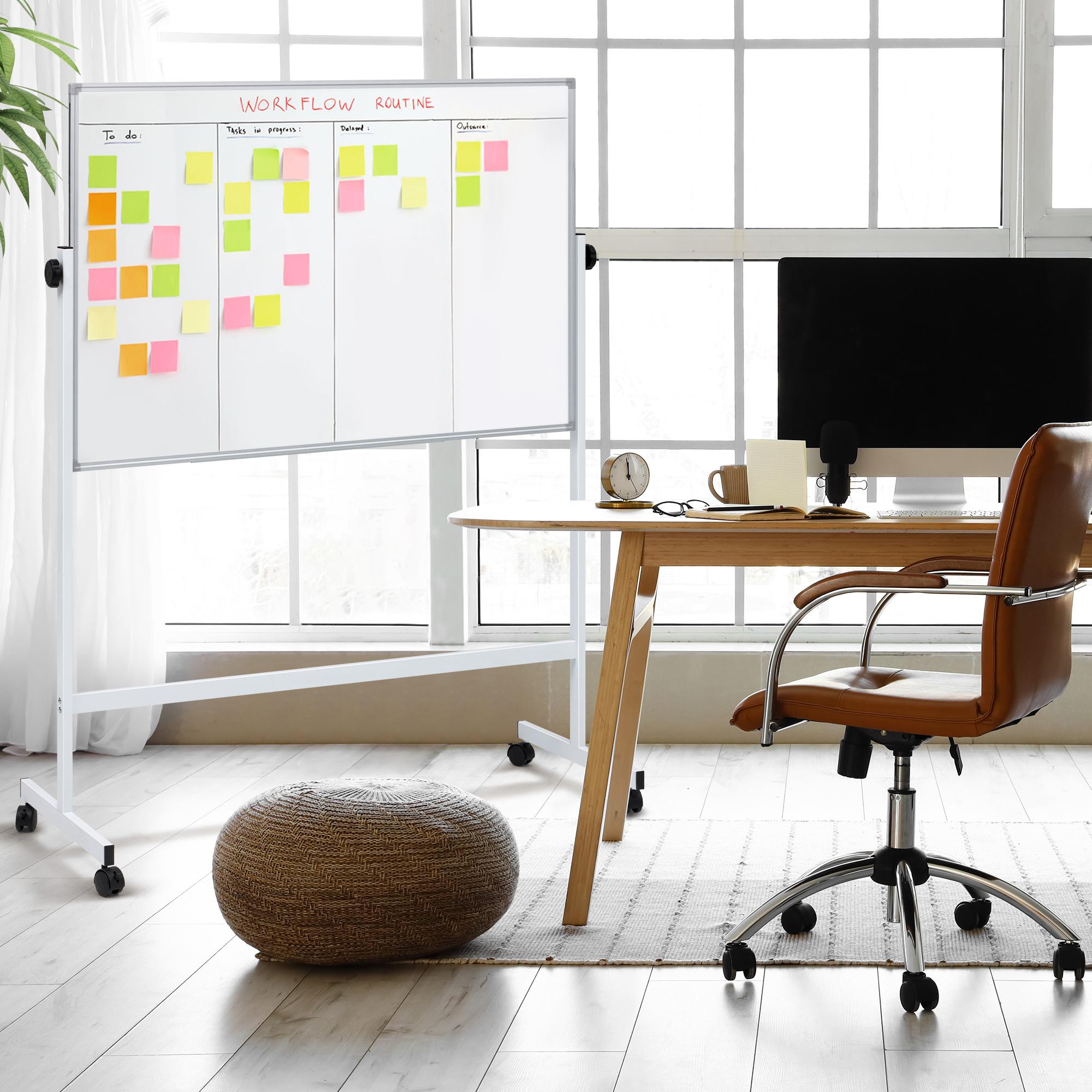 Rolling White Board on Wheels,48" x 32" Large Dry Erase Board with Stand,Big Rolling Whiteboard for Home,Office,School,Easy to Install,Strong and Durable,Double-sided and Height Adjustable,Flexible Mobile Use, Wheels for Home Office,Classroom