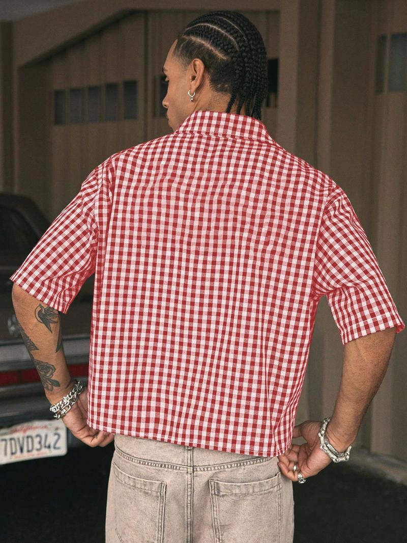 Men's Regular Checkered Vintage Short Sleeve Shirt, Casual Retro Gingham Shirt for Daily Wear, Fashion Men's Top for Summer