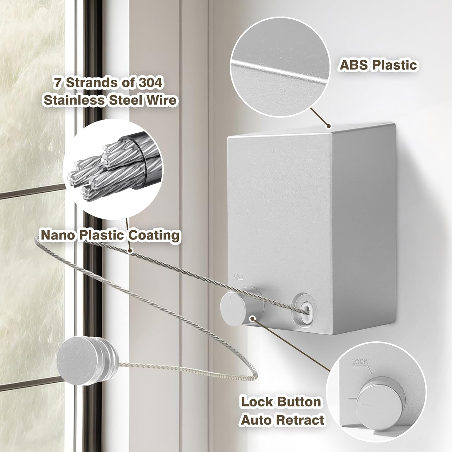 Retractable Clothesline, Retractable Clothesline Outdoor, Stainless Steel Travel Clothesline, Not Sagging, Suitable for Balconies, Courtyards, Laundry Rooms, RVs, Yachts, etc Retractable Clothesline, Retractable Clothesline Outdoor, Stainless Steel Travel Clothesline, Not Sagging, Suitable for Balconies, Courtyards, Laundry Rooms, RVs, Yachts, etc