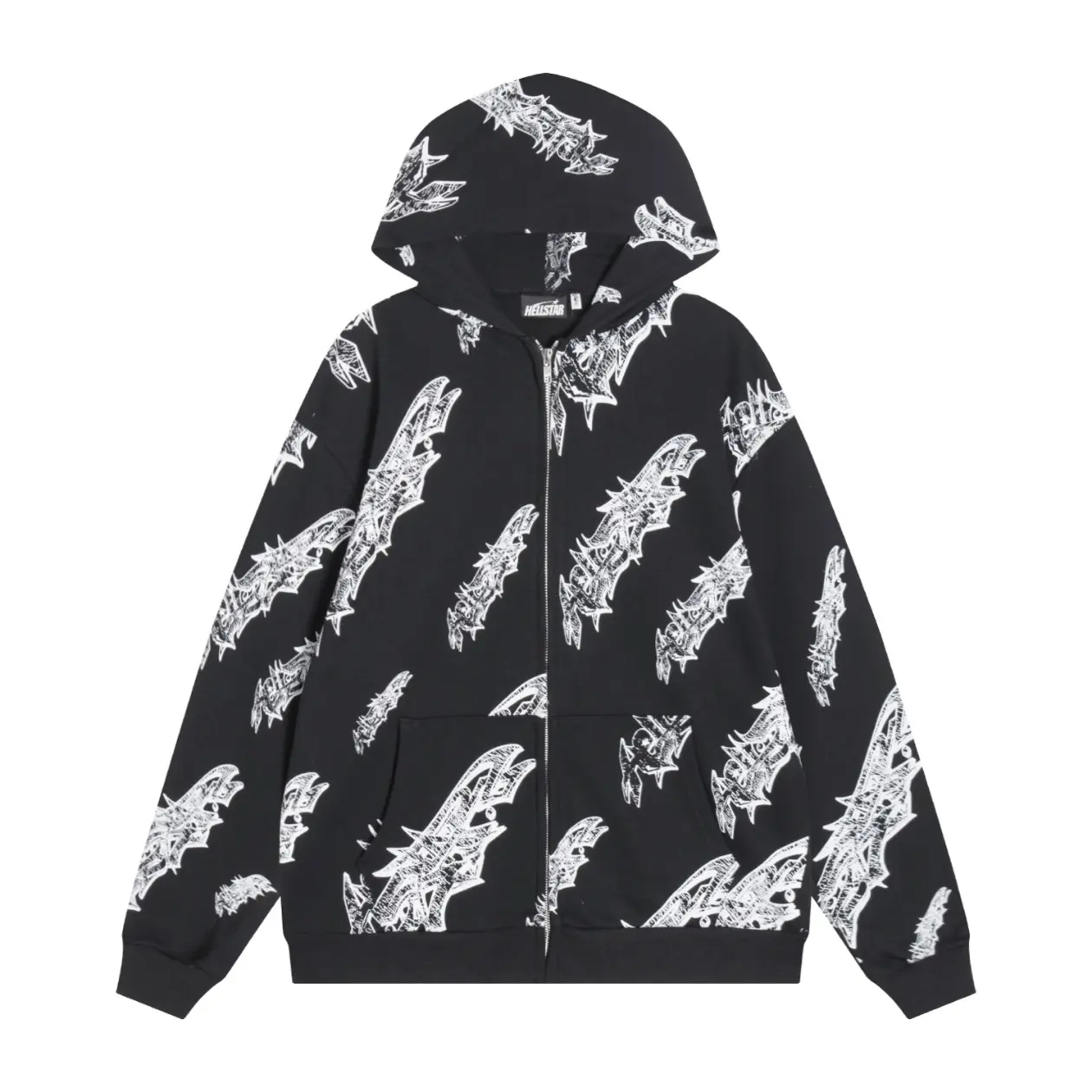 HELLSTAR Graphic Full Zip Hoodie Sweatshirt and Sweatpants Tracksuit Set 100% Heavyweight Premium Cotton French Terry Menswear Fall Winter Outfit Oversized Drop Shoulder His and Hers Alternative Y2K Cyberpunk Streetwear Set