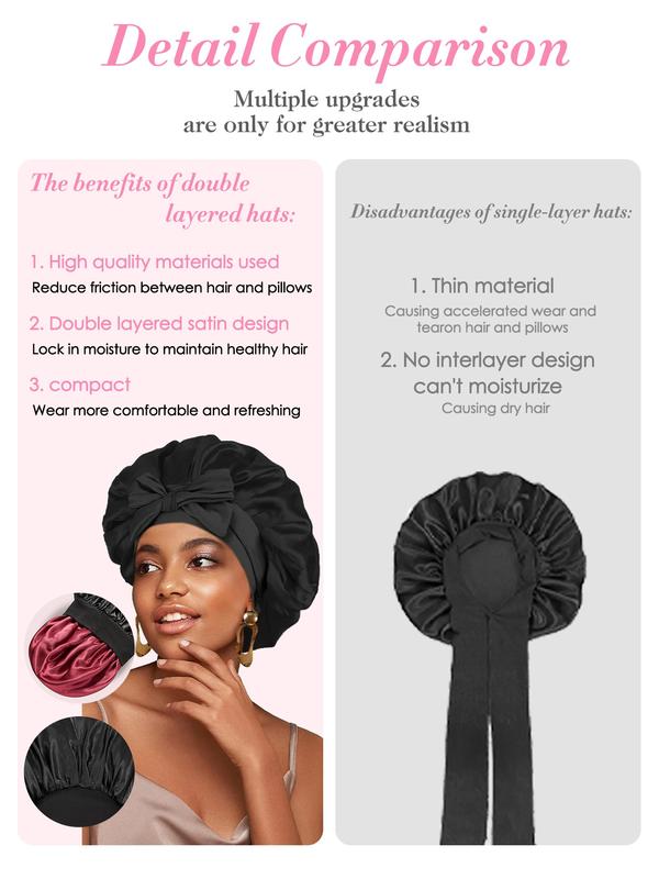 Women's Soft Breathable Satin Hair Cap, Adjustable Night Sleep Hat, No Heat Styling Tool, Dual-Layer Design, Gentle on Hair
