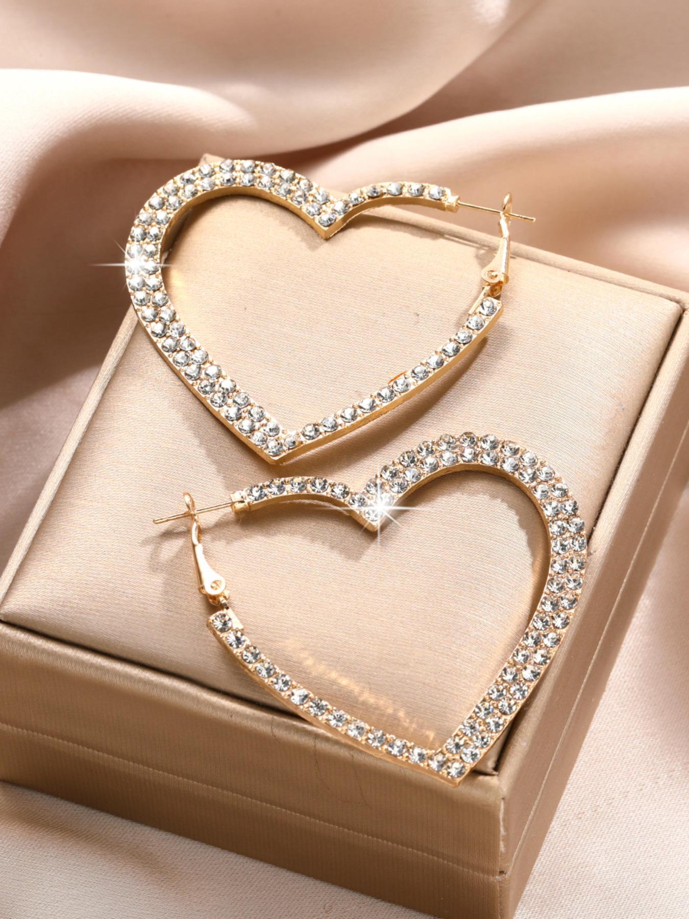 1 Pair Women's Elegant Rhinestone Decorated Hoop Earrings, Casual Trendy Hoop Earrings, Fashionable Jewelry for Party & Daily Decoration