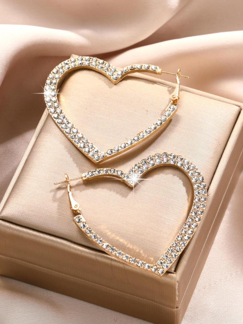 1 Pair Women's Elegant Rhinestone Decorated Hoop Earrings, Casual Trendy Hoop Earrings, Fashionable Jewelry for Party & Daily Decoration