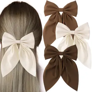 3 count Hair Bows for Women, Bow Hair Clips, Cute Silky Satin Womens Hair Bows, Bow Clips for Women (White, Brown, Dark Brown)