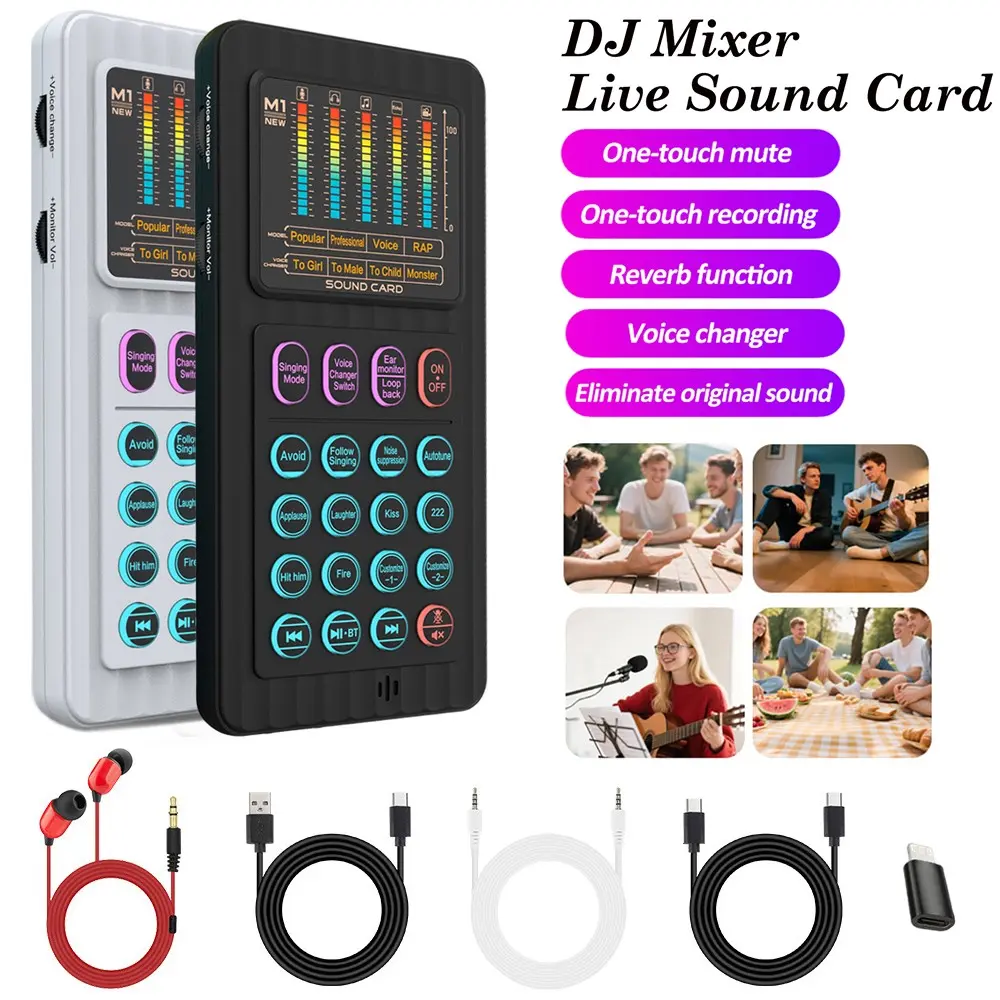Portable Voice Changer Kit, Handheld Live Streaming Mic Device, Audio Mixer with Noise Reduction, Ideal for Podcasts, Broadcasting, Gaming