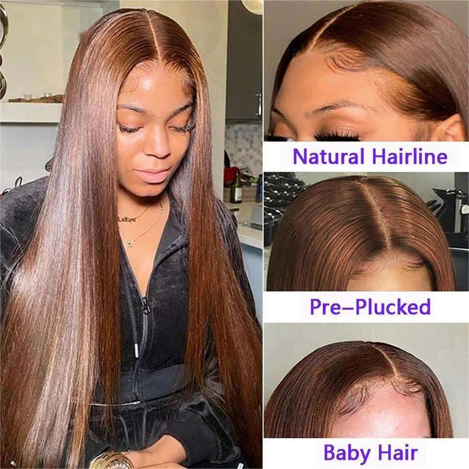 Bling Hair Straight Chocolate Brown Wig Brazilian Remy Human Hair 13x4 13x6 HD Transparent Lace Front Wig Pre plucked 4x4 Lace Closure Wig For Women Natural Hairline 30 Inch 180% Density TikTokShopBlackFriday