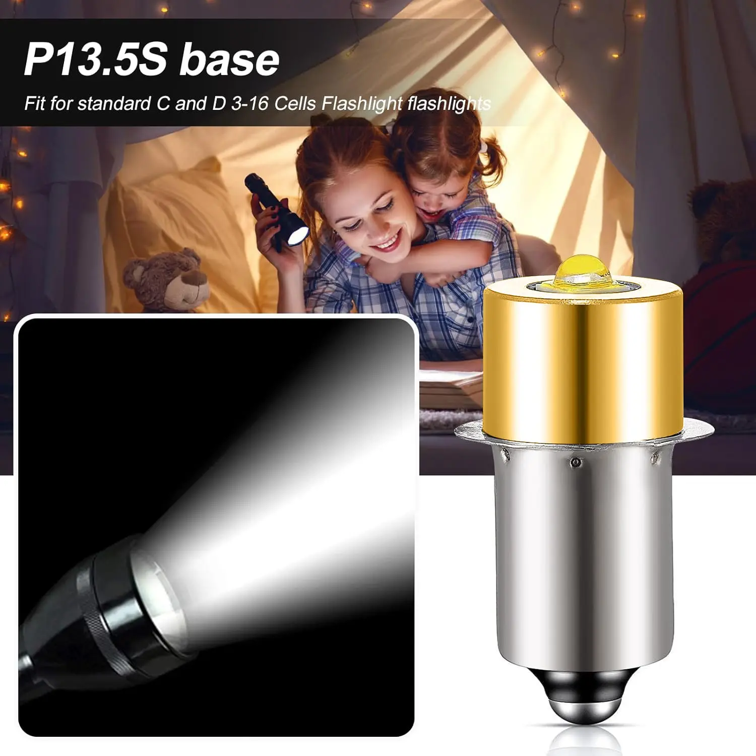 Bright White LED Flashlight Bulb Upgrade Kit - Compatible with DC3-30V, 3W PR2 P13.5s LED - Ideal for Craftsman Lamps - Long-Lasting And Energy-Efficient