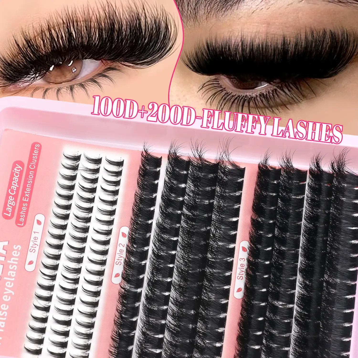 GROINNEYA 11 Rows Volme Individual Lashes Upper And Bottom Cluster Eyelashes 3D Wispy Lash Clusters Large Capacity Lashes Extension Clusters,Suitable For Any Makeup,Daily And Dates,Lash Lift Makeup Tool