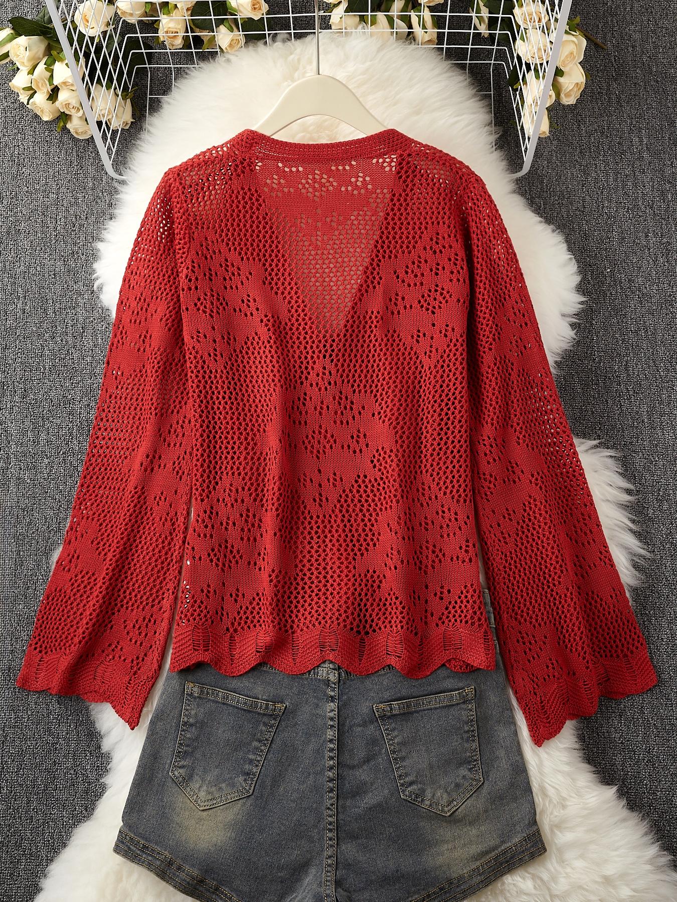 Women's Fitted Plain Sheer Tie Front Sweater Cardigan, Casual Long Sleeve Cardigan for Daily Wear, Ladies Knitwear for All Seasons