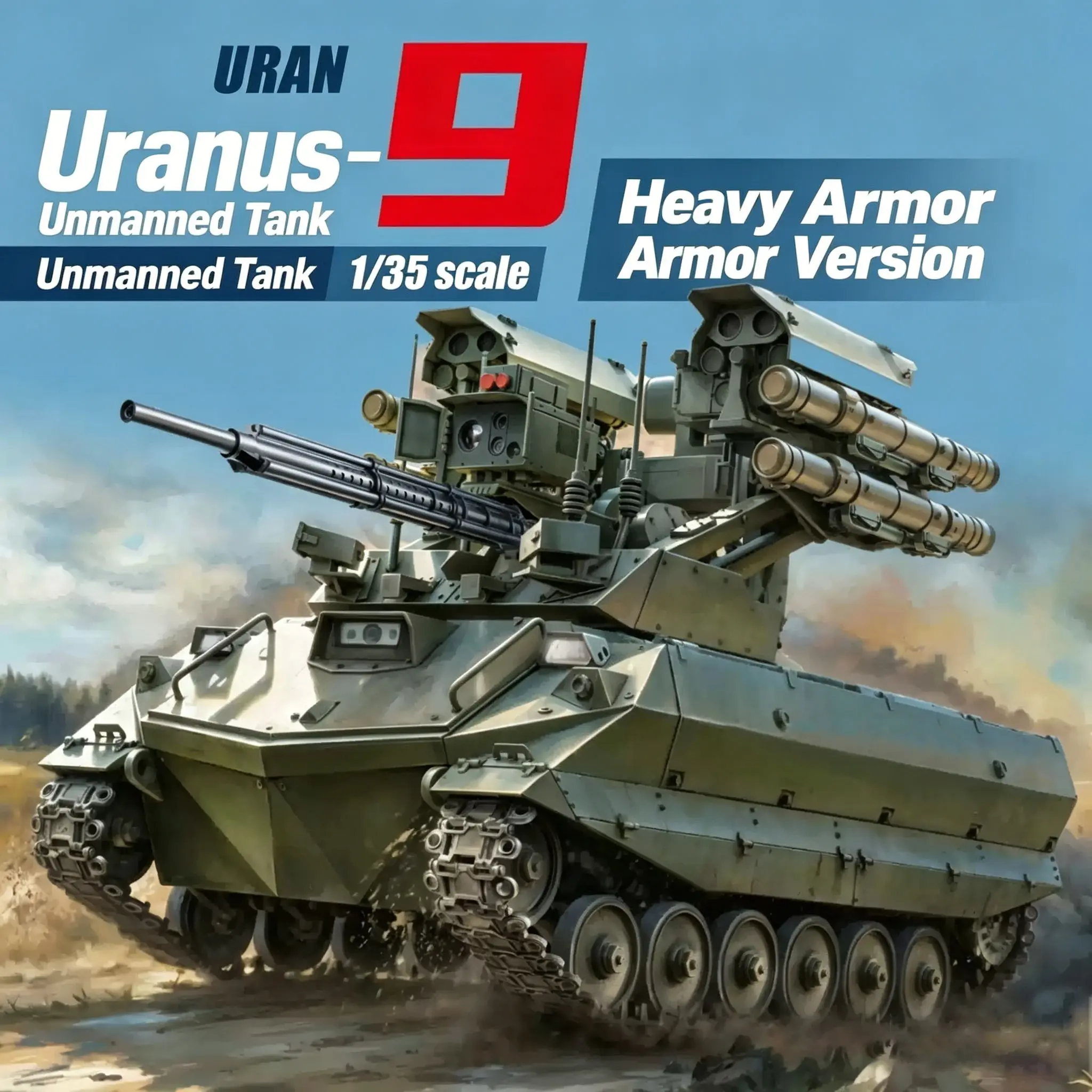 Amusing 35a073 1/35 Uran-9 Russian Unmanned Ground Combat Vehicle Reloaded Ver., Detailed Model Kit, Perfect Gift for Enthusiasts