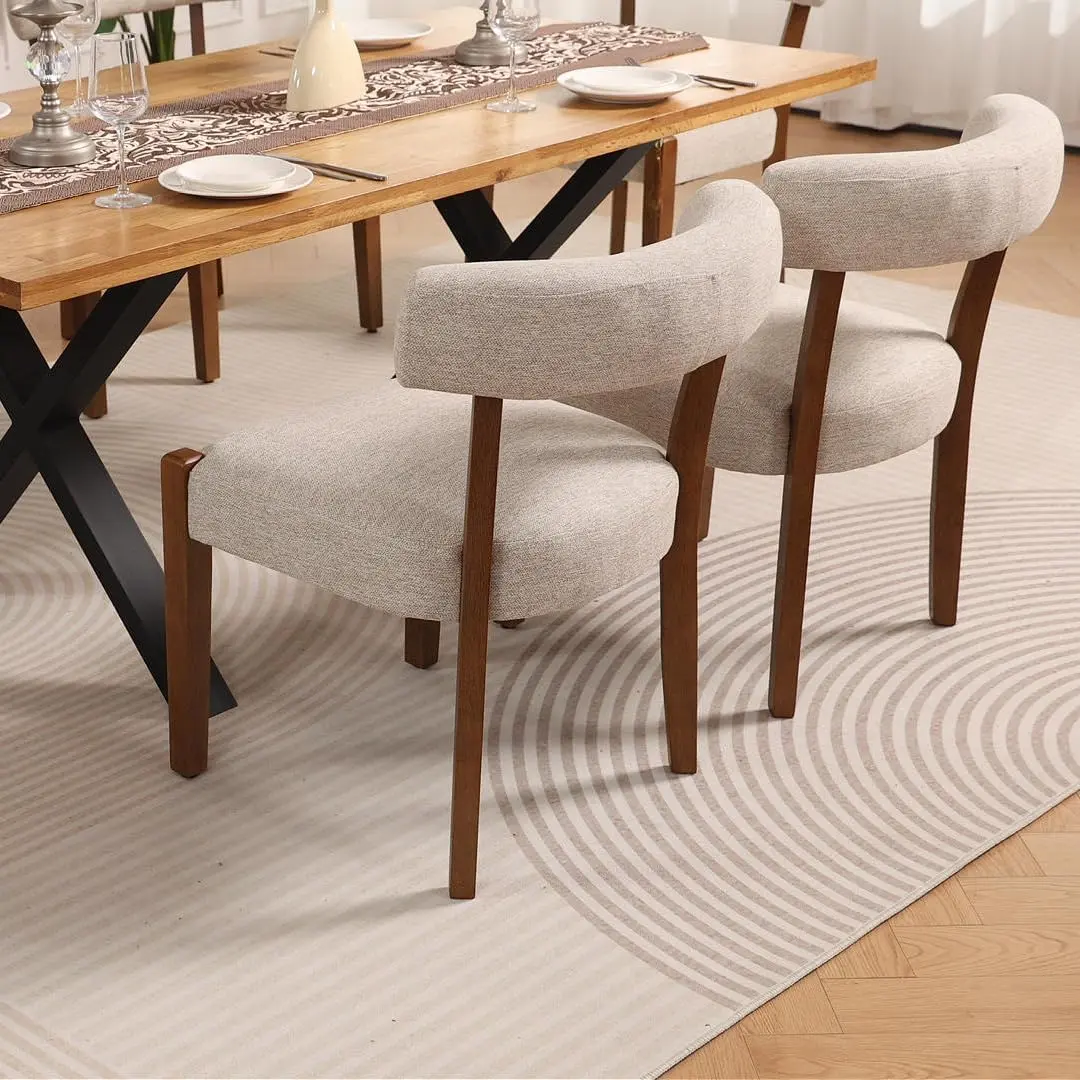 FREKEN Upholstered Dining Chairs Set of 2 - Walnut Solid Wood Legs, Mid-Century Farmhouse Style, Oversized Padded Seat, Curved Back Sturdy Fabric Chairs for Kitchen & Dining Room modern